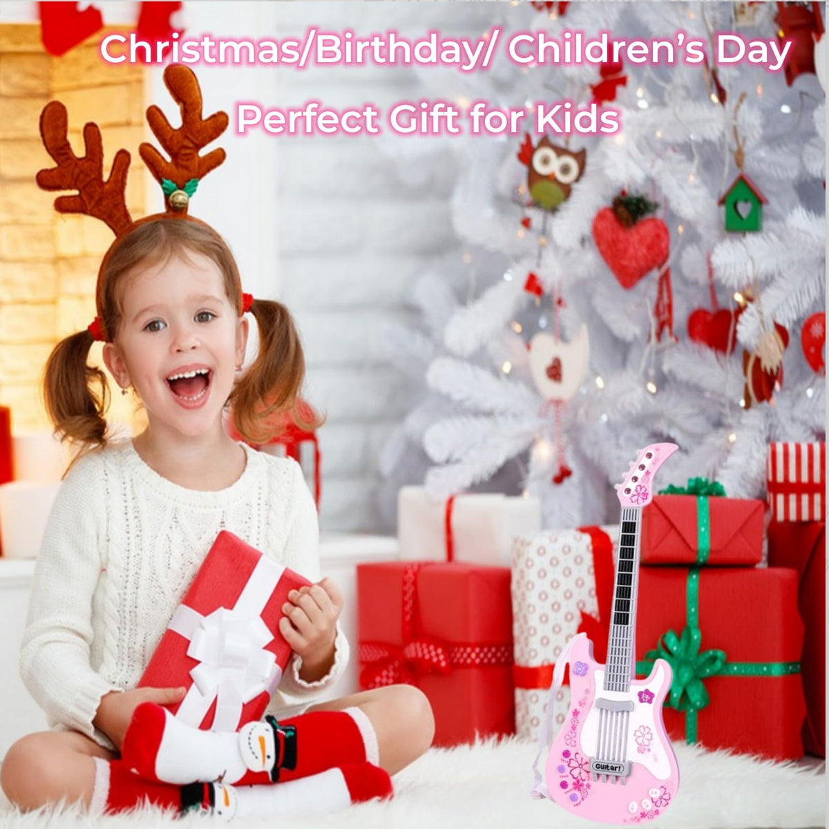 Electric Guitar with Strap Portable for Beginners (Pink)