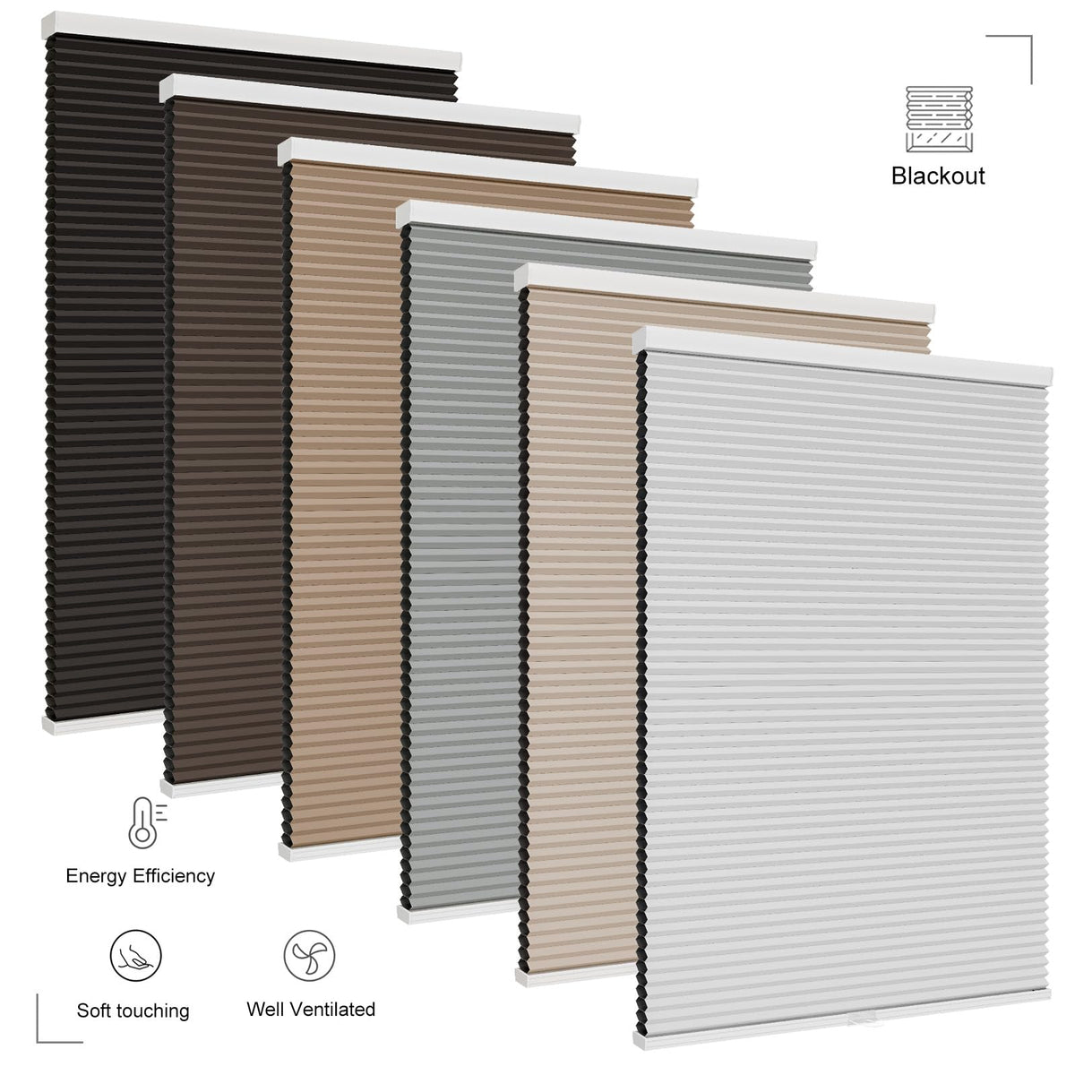 Blackout Cordless Cellular Shades for Windows,Honeycomb Blinds with Thermal Insulation,UV Protection,Child Safe,Privacy Light Control,Easy to Install,44" W x 72" H,Brown.