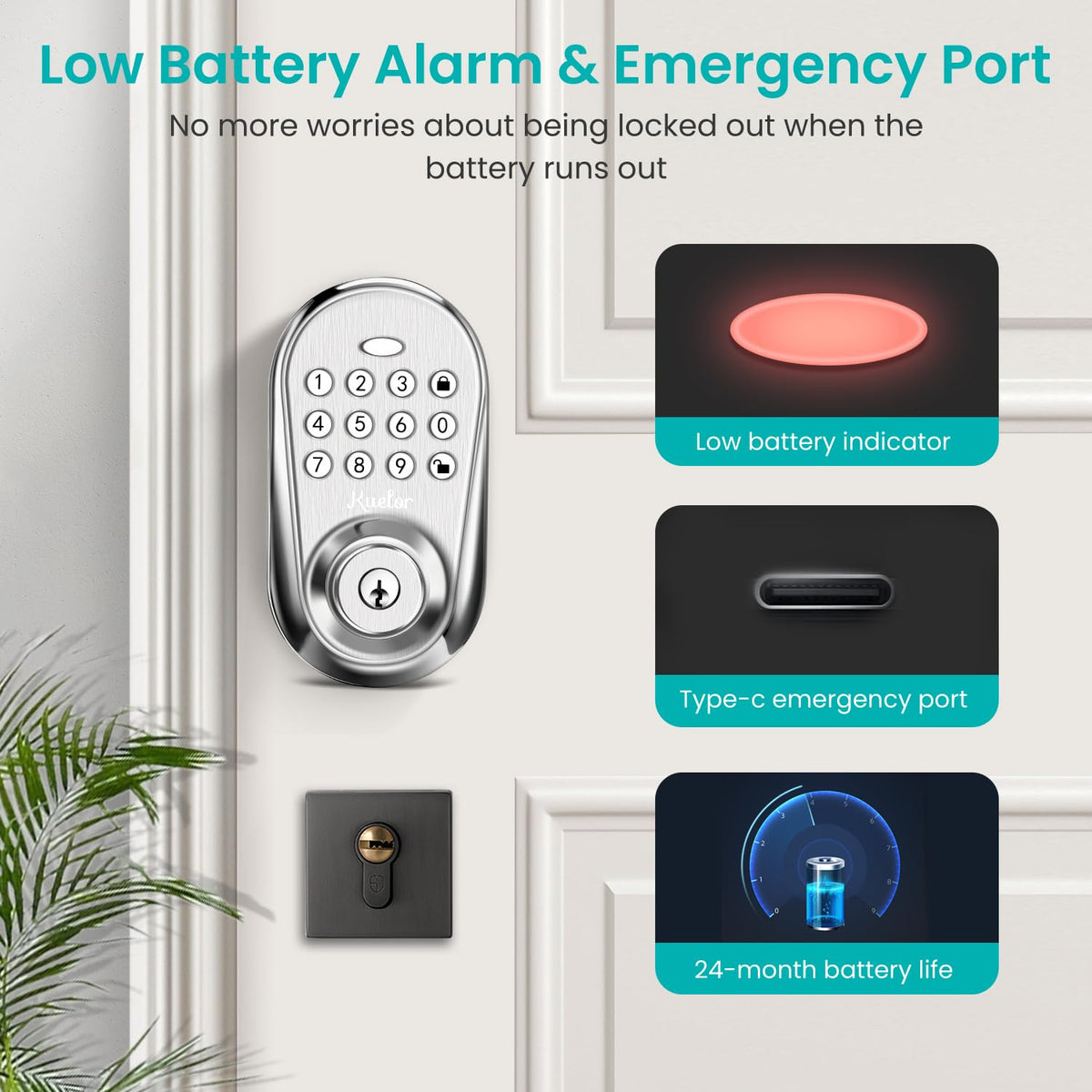 Keyless Entry Door Lock with Keypad Smart Deadbolt for Front Door (Silver)