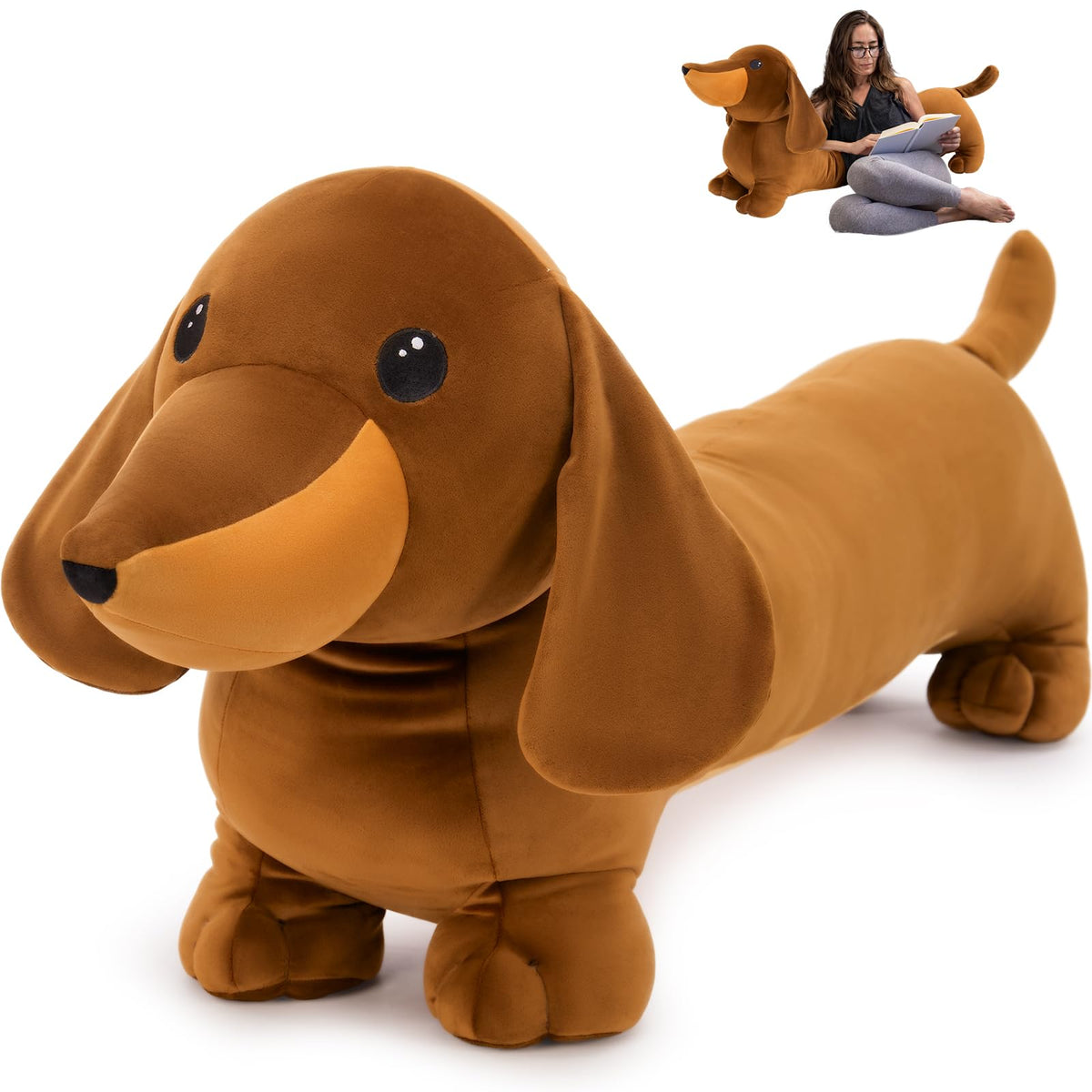 MorisMos Dachshund Stuffed Animal, 43'' Long Dachshund Body Pillow, Brown