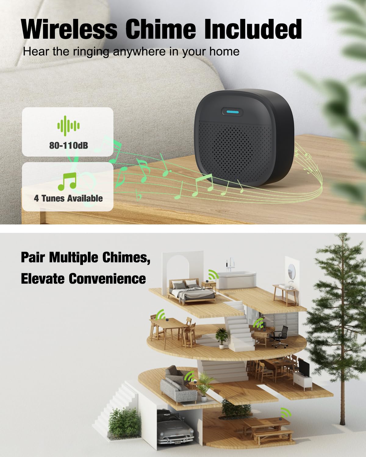 MUBVIEW Wireless Video Doorbell Camera with Chime, No Subscription, 1080p