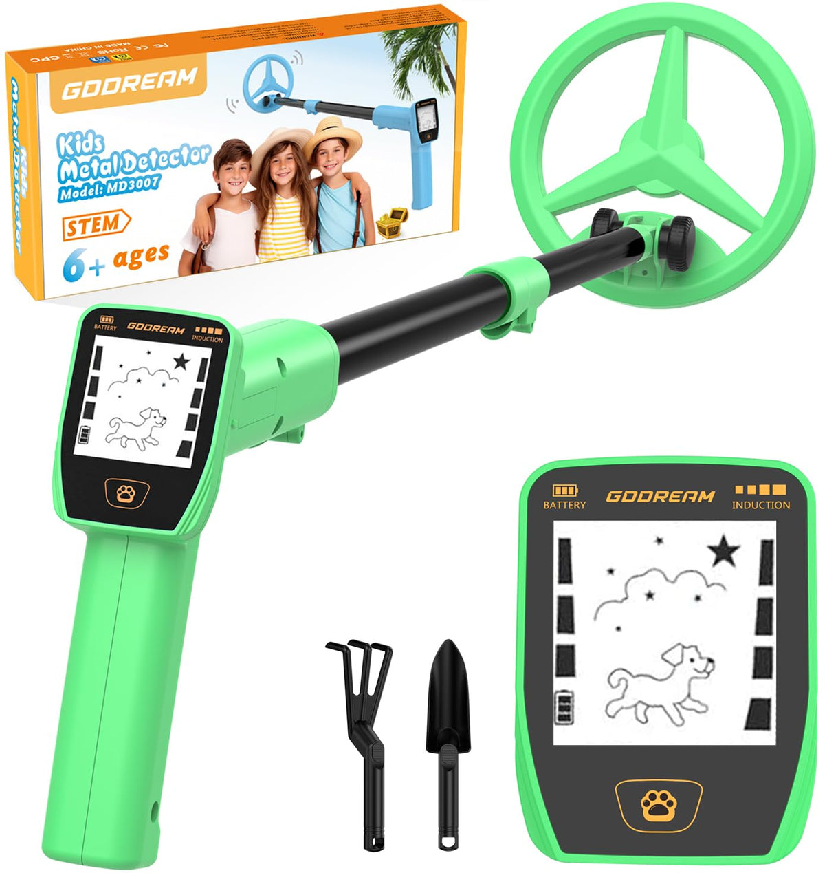 Metal Detector for Kids - Rechargeable Kids Metal Detector with LCD Display, Adjustable 23.6"-34.2" Metal Detector, 6.5" Waterproof Search Coil for Beach & Outdoor Exploration