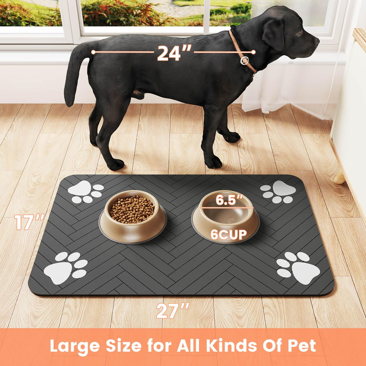 Pet Feeding Mat-Absorbent Pet Placemat for Food and Water Bowl, with Waterproof Rubber Backing, Quick Dry Water Dispenser Mat for Dog and Cat (20"x12", Coffee)