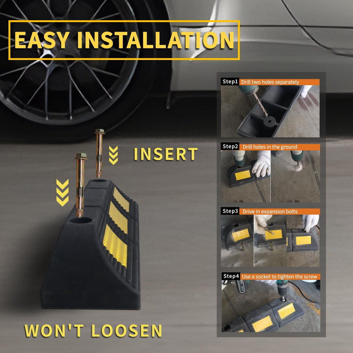 Parking Stopper for Garage Floor, Heavy Duty Rubber Car Wheel Curb Stoppers Bumpers Block for Your Vehicle, Parking Aid Gadgets Tire Stops for Home Garage Wall, Parking Lot & Driveway 2 Pcs