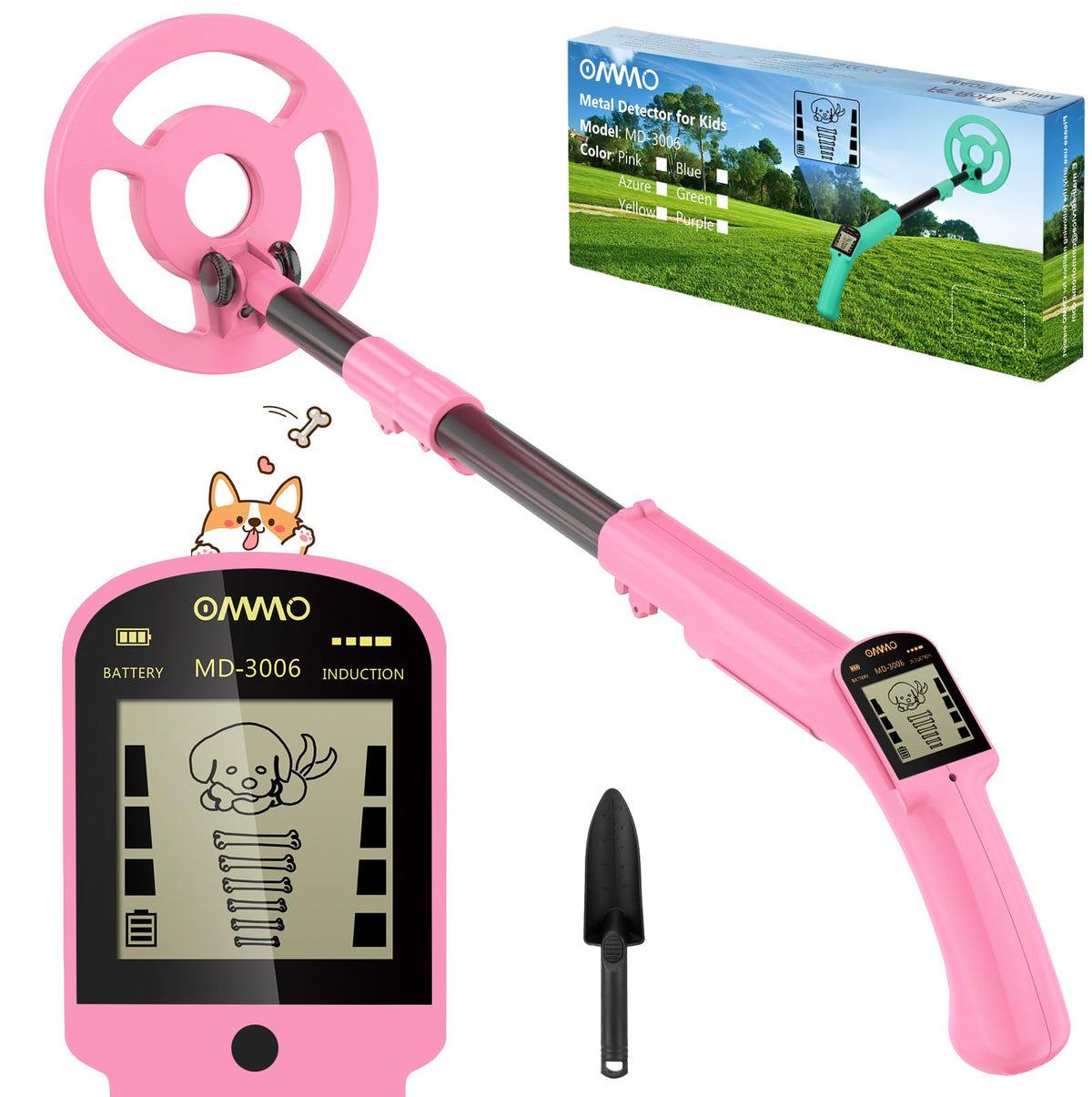 OMMO Metal Detector for Kids, Auto Calibration, LCD Display, Pink