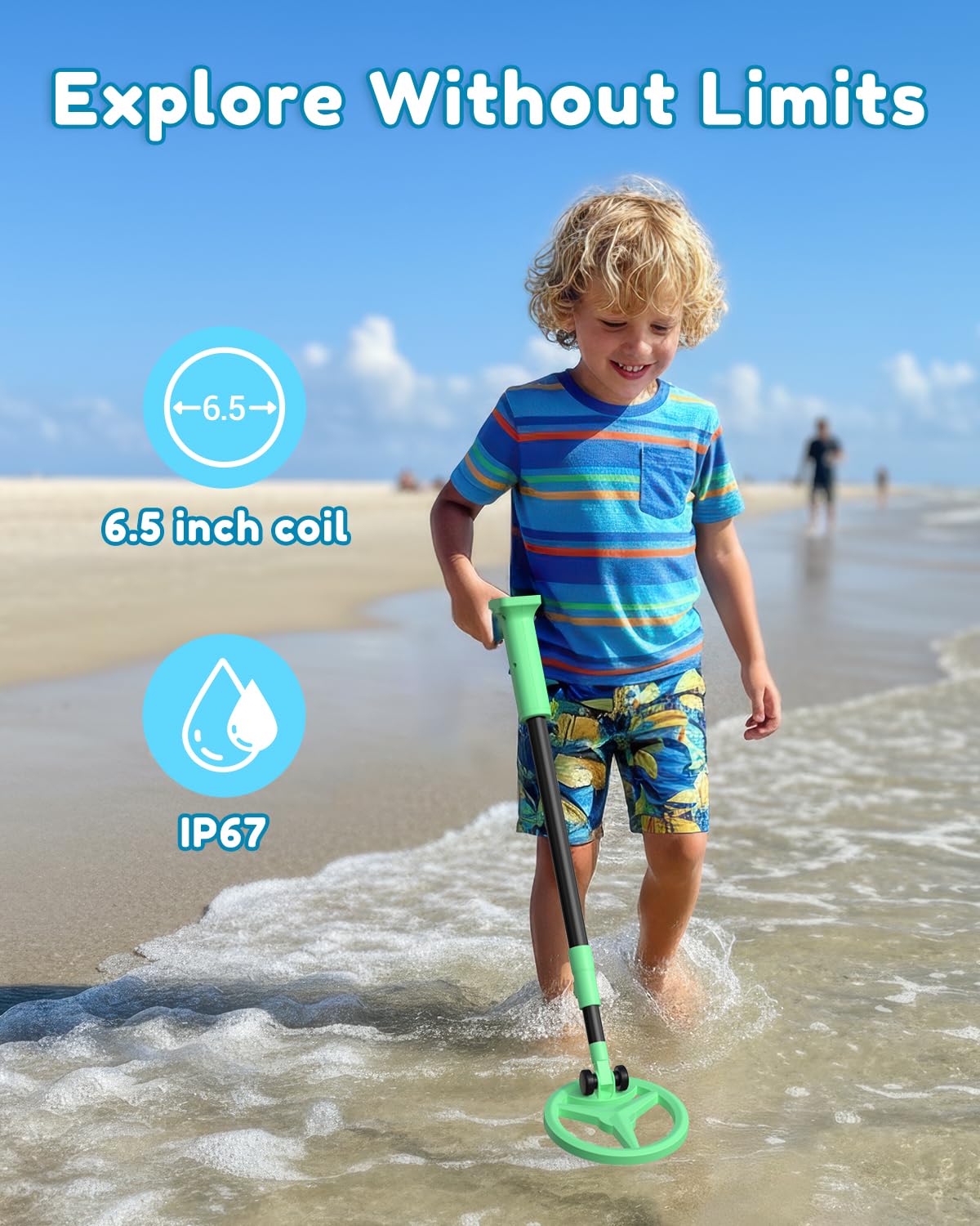 Metal Detector for Kids - Rechargeable Kids Metal Detector with LCD Display, Adjustable 23.6"-34.2" Metal Detector, 6.5" Waterproof Search Coil for Beach & Outdoor Exploration
