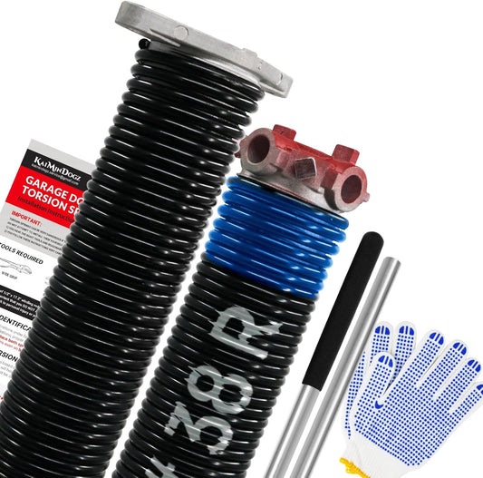 Pair of 1.75" Garage Door Torsion Springs Set with Non-Slip Winding Bars&Gloves, High Precision Electrophoresis Oil-Free Black Coated for Replacement, MIN 16,000 Cycles (0.262 x 1.75"x 38")