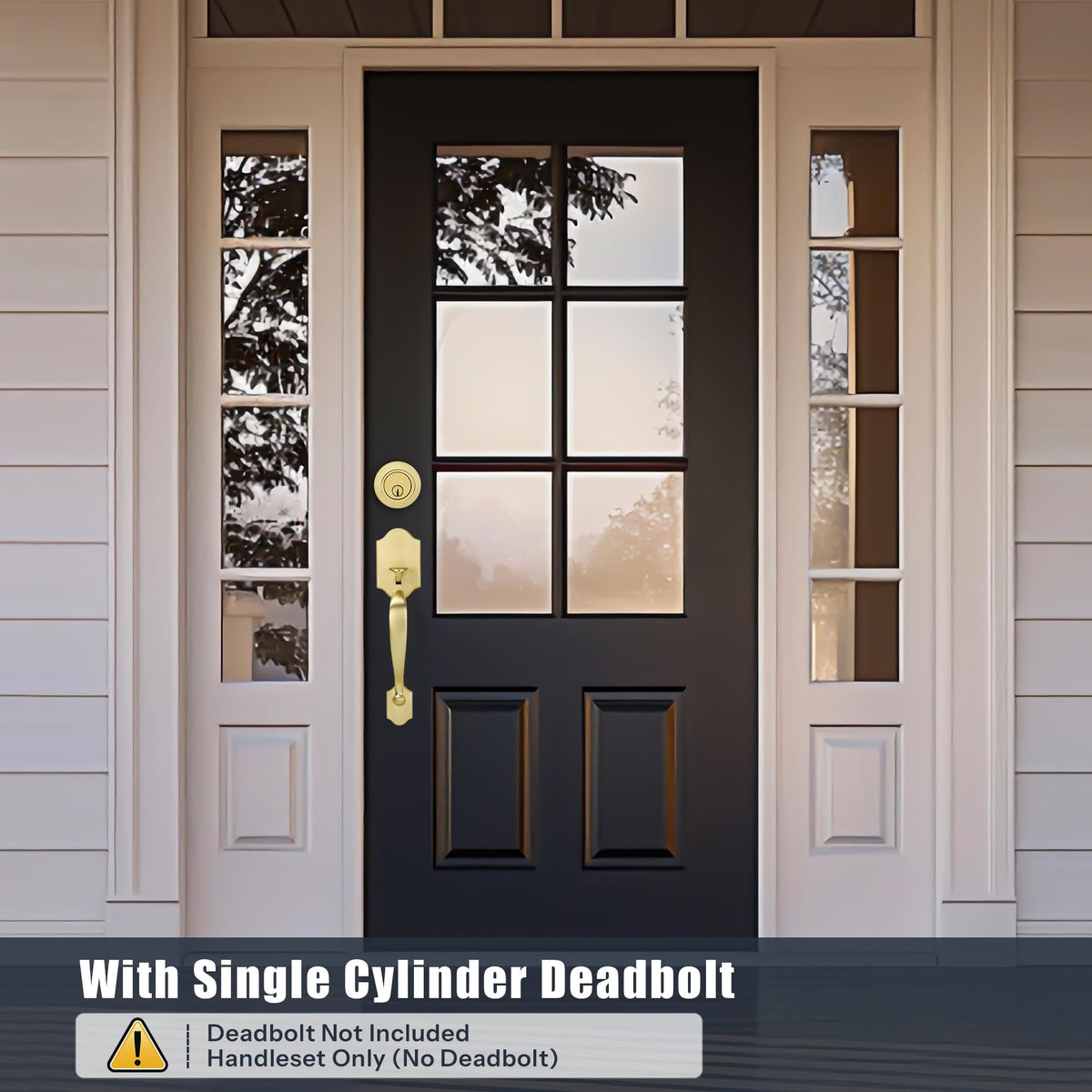 Gaurqiah Gold Front Door Handle Set with Passage Lever, Deadbolt Not Included,Exterior Door Handleset for Single Cylinder or Smart Deadbolts, Satin Brass