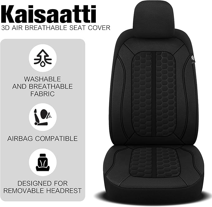 Breathable Premium Car Seat Covers Full Set，3D Air-Mesh Seat Covers for Cars，Comfortable Safety Airbag Compatible，Universal for Most Cars Sedan Truck SUV(Black)