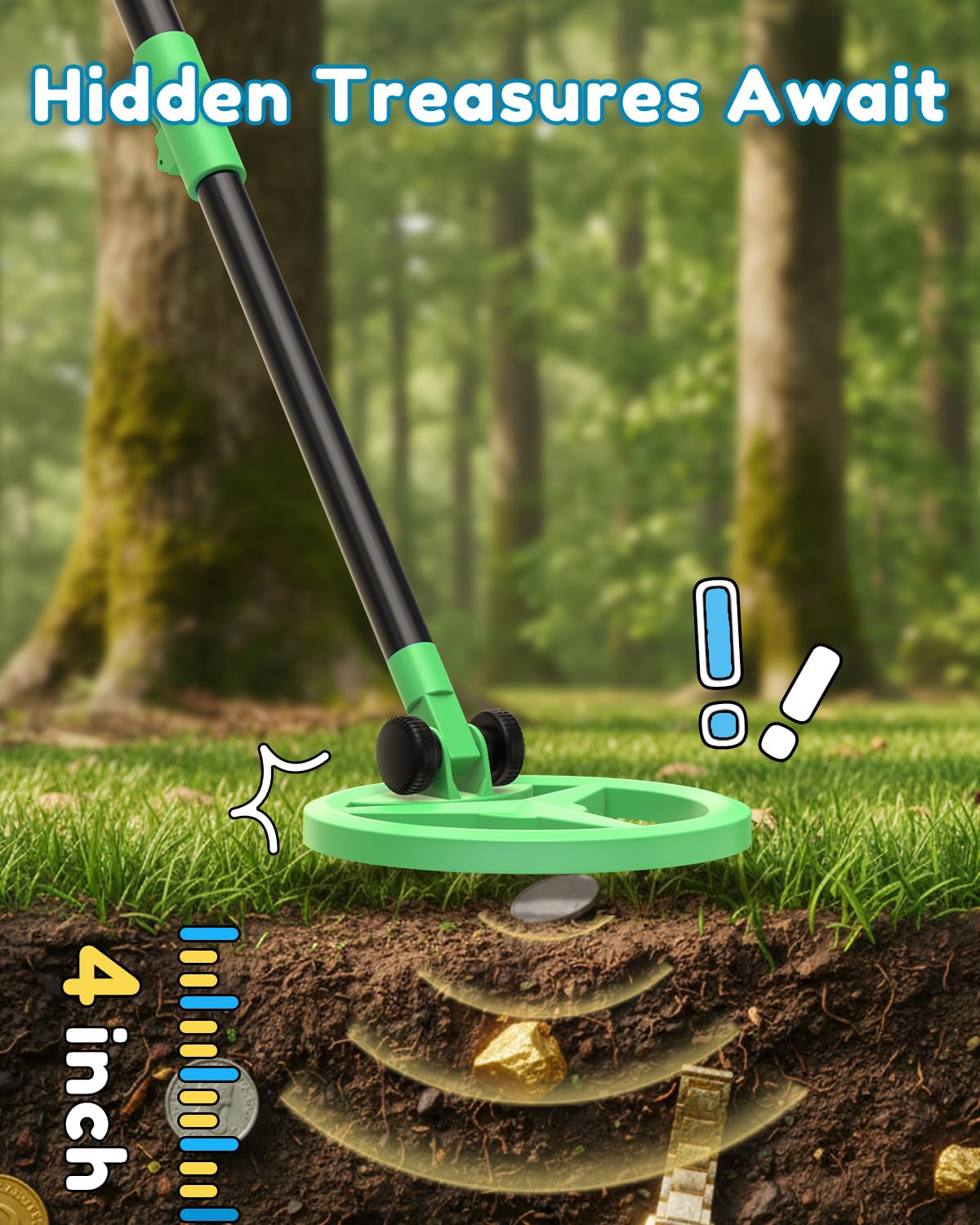 Metal Detector for Kids - Rechargeable Kids Metal Detector with LCD Display, Adjustable 23.6"-34.2" Metal Detector, 6.5" Waterproof Search Coil for Beach & Outdoor Exploration