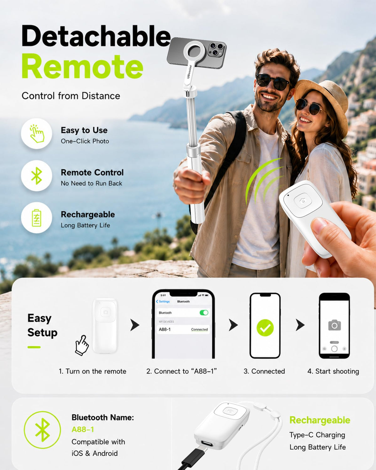 UBeesize 71" Phone Tripod Stand & Magnetic Selfie Stick Tripod for iPhone