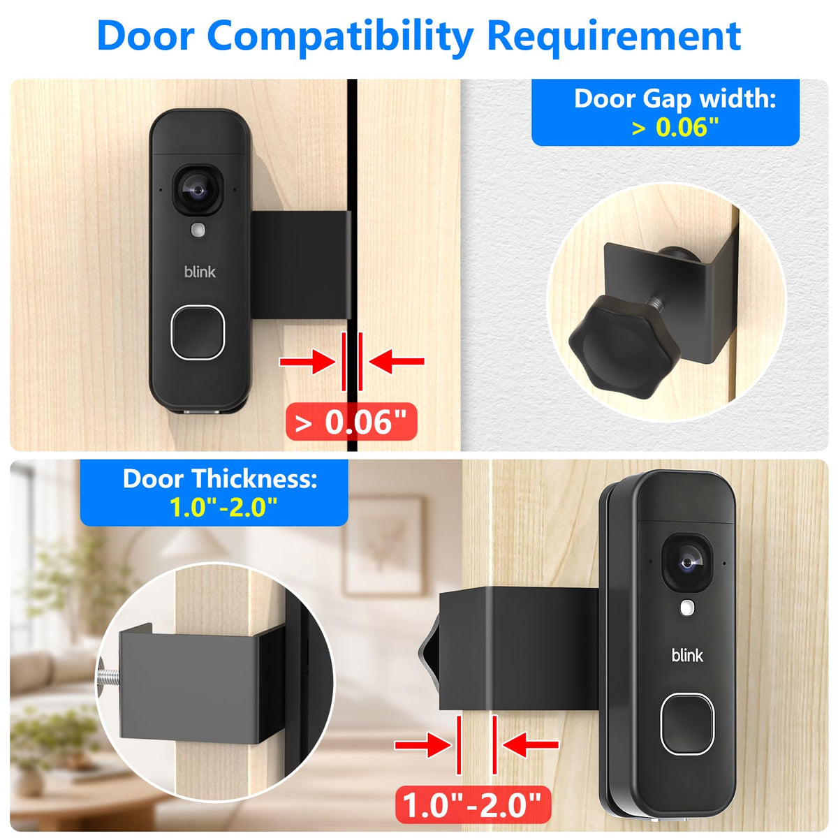 Anti-Theft Doorbell Mount for Blink Battery Doorbell 2K+, Blink Video Doorbell 1st & 2nd, Adjustable Mounting Bracket Holder Accessories, No Drill Door Bell Mount for Rentals, Apartment Door Security