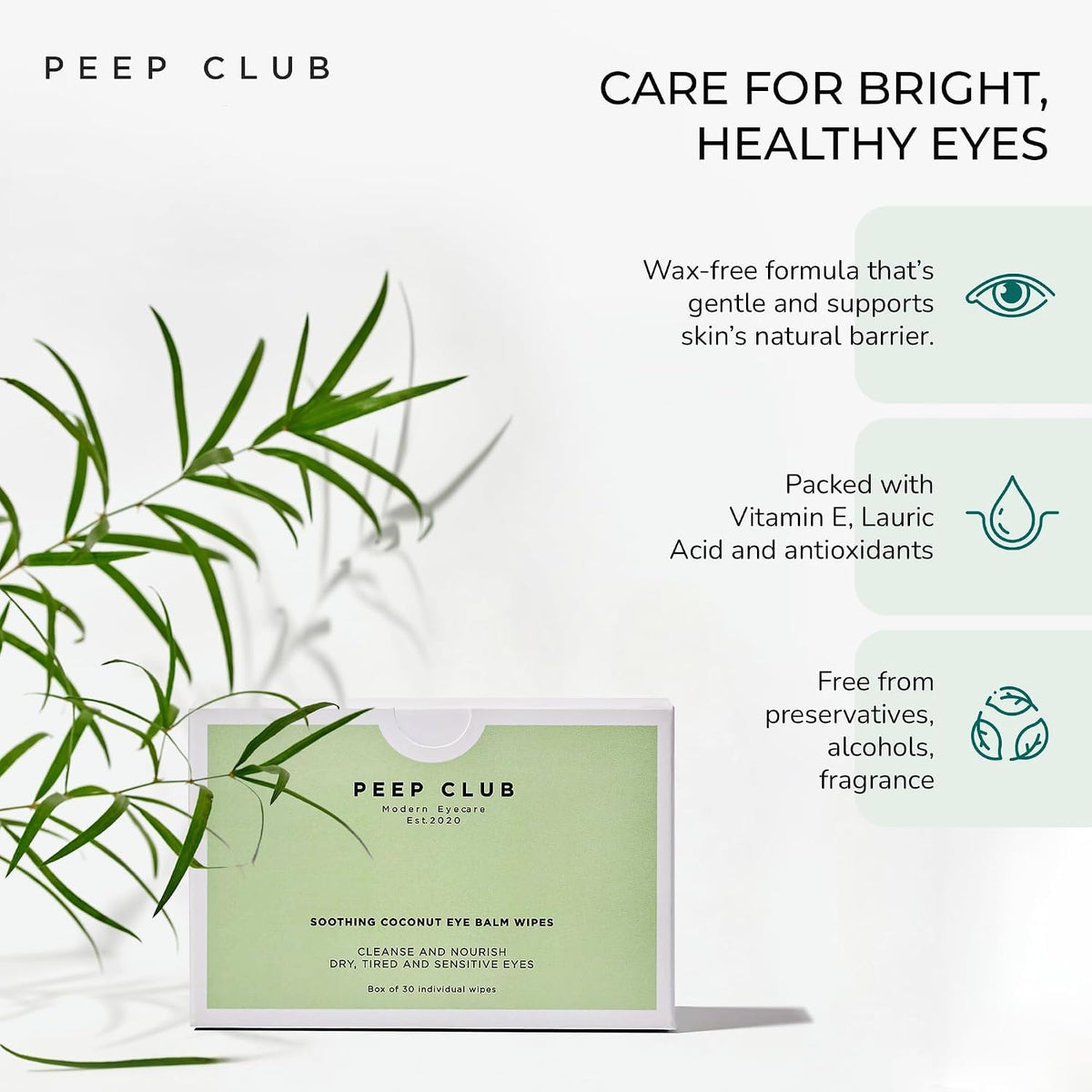 Peep Club All Natural Eye Makeup Remover Wipes – Perfect for Sensitive Eyes, Optometrist Formulated, Tea Tree Oil Free, Cleansing, Nourishing, Coconut Oil, Chamomile, Bilberry