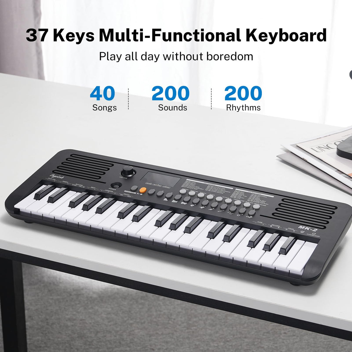 POGOLAB MK-2 37 Keys Kids Keyboard Piano, Portable Small Keyboard with 40 Songs, 200 Sounds, with MIDI Function, LED Display & Dual Speakers, Compact Mini Music Piano for Kids/Beginners (Black)