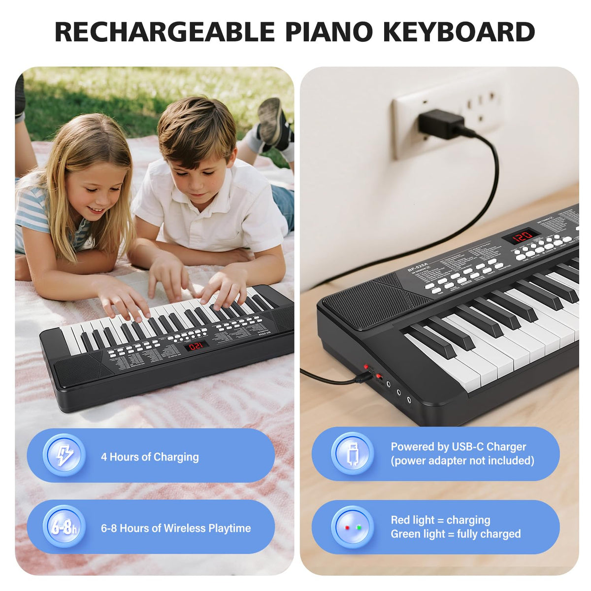 37 Keys Piano Keyboard for Beginners with Mic LED Screen 1200mAh Battery