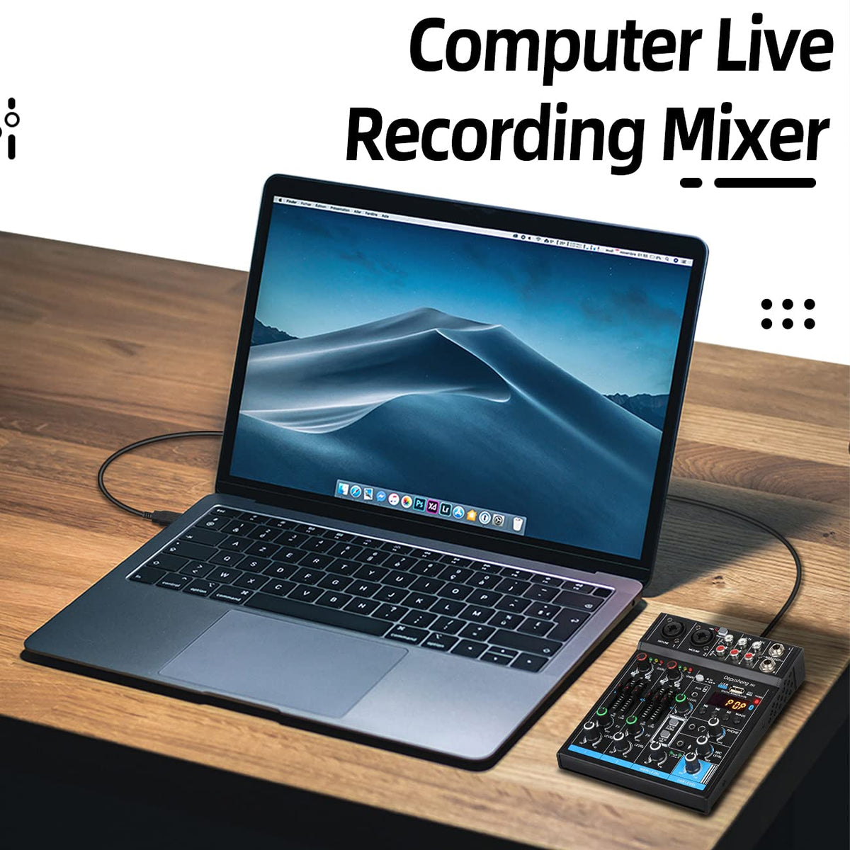 4 Channel USB Interface Mixer, DJ Sound Controller Mini Mixer Professional Digital Audio Portable Sound Mixing Console with Sound Card & Bluetooth Function for PC Recording - Depusheng M4, Black
