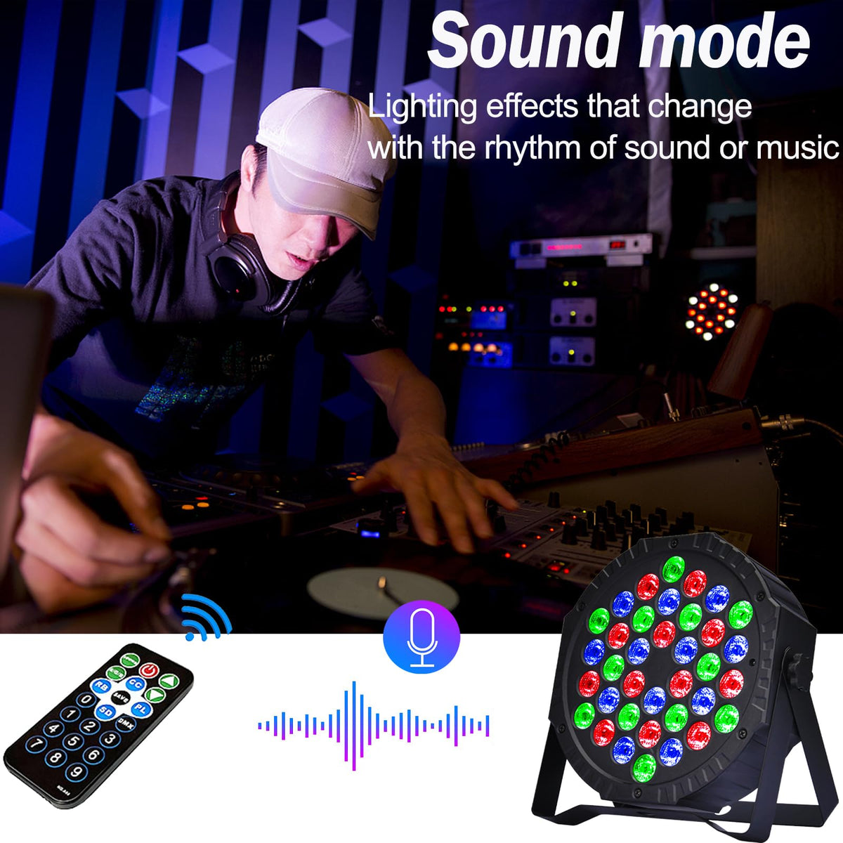 Stage Lights DJ Lights 36LED Par Lights - 4 Pack RGB Party Lights Uplights with Sound Activated Remote Control Stage Lighting for Disco Wedding Club Ba Christmas Party Lighting Outdoor
