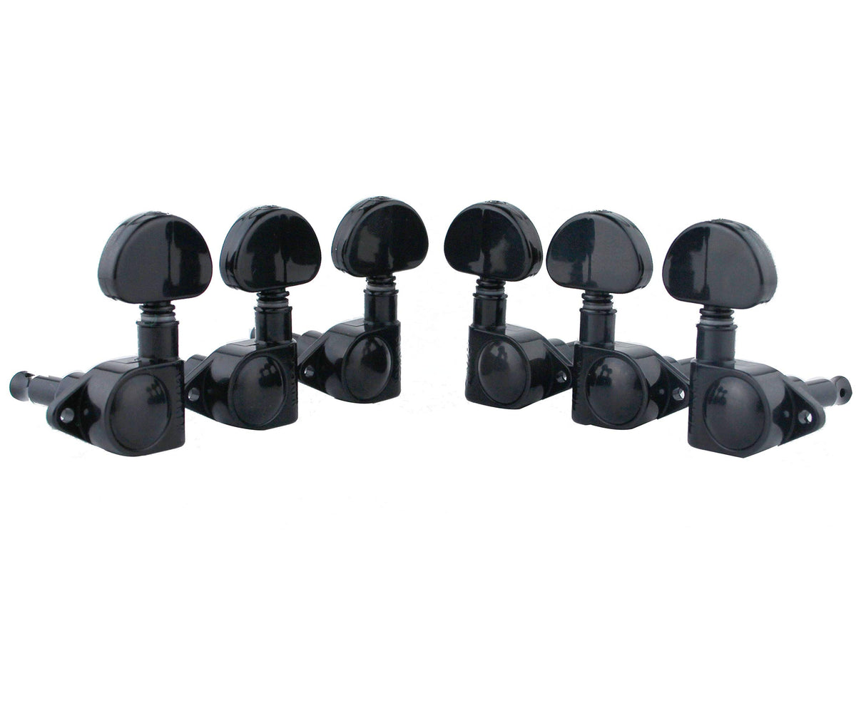 Guyker Guitar Machine Heads (3L + 3R Handed) – 1:21 Sealed Tuners Tuning Key Pegs with Big handle Replacement for Electric, Folk or Acoustic Guitars – Black, GK102B