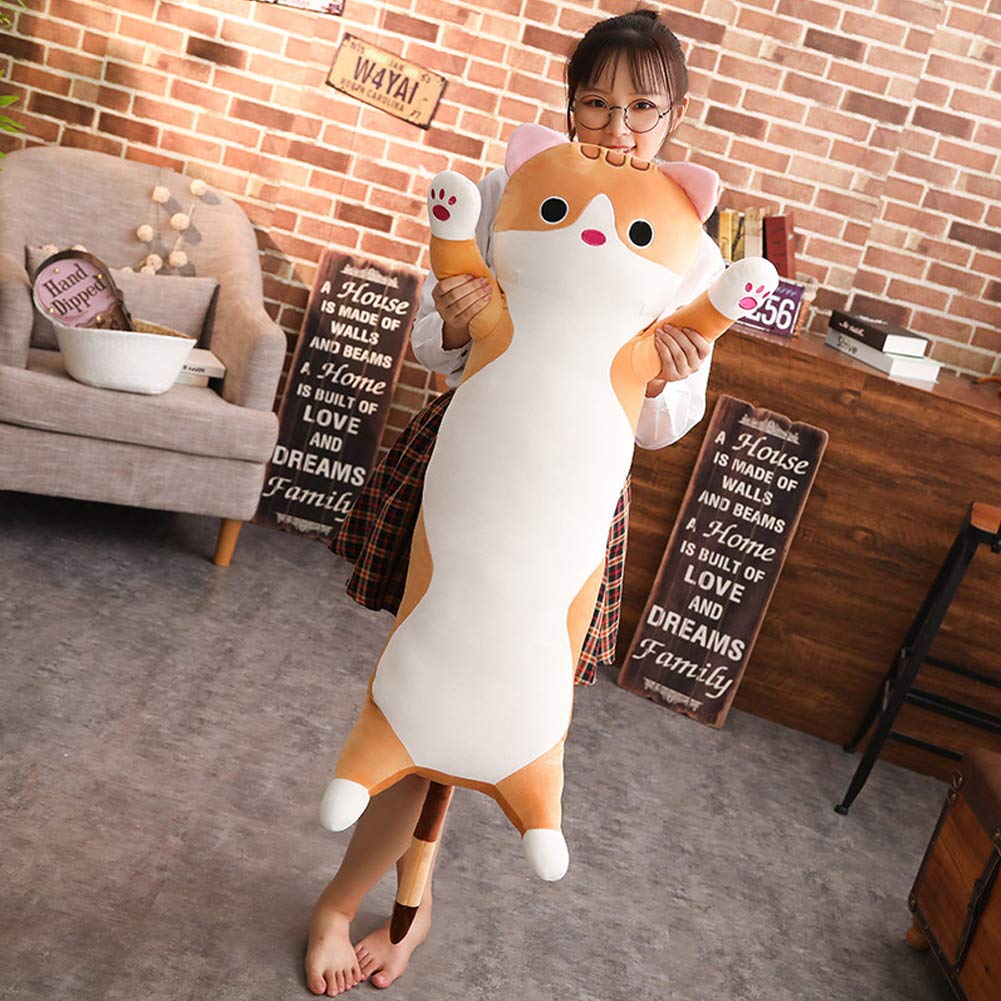 Jensquaify Long Cat Plush Pillow, Soft Cat Stuffed Animals Body Pillow Kitten Plush Hugging Pillow Toy Gifts for Kids (Gray, 35.4 inch)