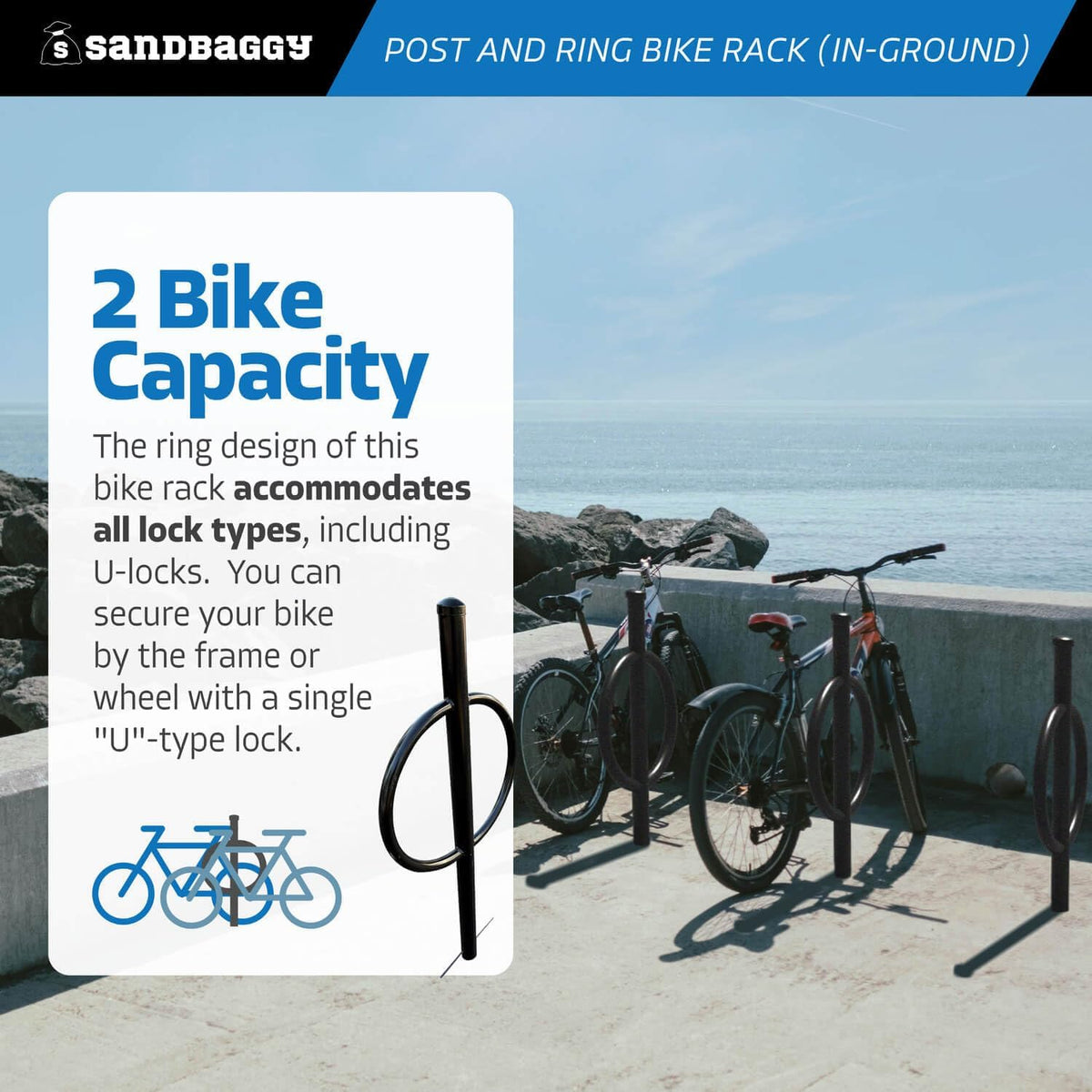 Sandbaggy Post and Ring Rack - In Ground - Commercial Outdoor Bike Parking & Storage Racks (Green, 2)