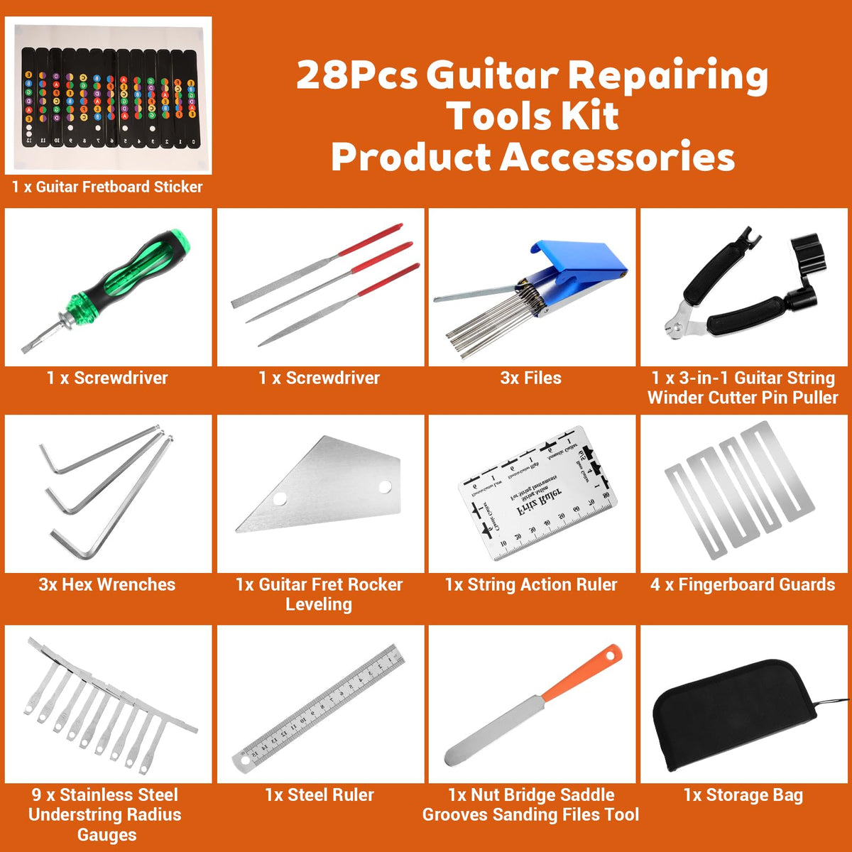 Ckhoid 28Pcs Guitar Tool Kit, Guitar Accessories, Setup Kit with Carry Bag