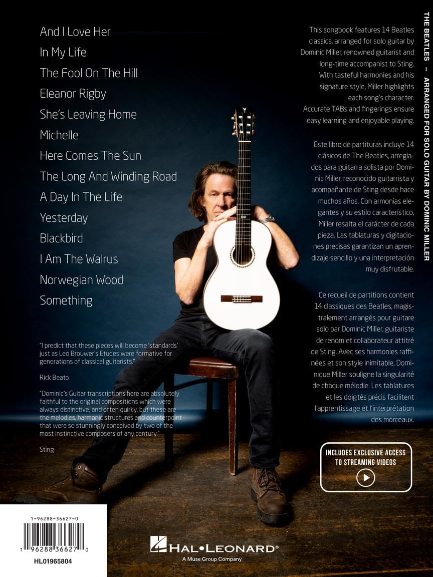 The Beatles Arranged for Solo Guitar by Dominic Miller Songbook | Guitar Tab Sheet Music Book for Students Teachers and Fans | Acoustic Electric Classical Guitar Reinterpreted Repertoire