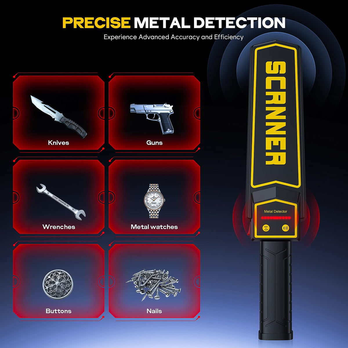 JKUSS Handheld Metal Detector Wand,5 Level Sensitivity Security Wand Metal Detector for Woodworking,Portable Nail Finder Scanner Wood Metal Detector for Log Weapons Sound Vibration Alert Detects