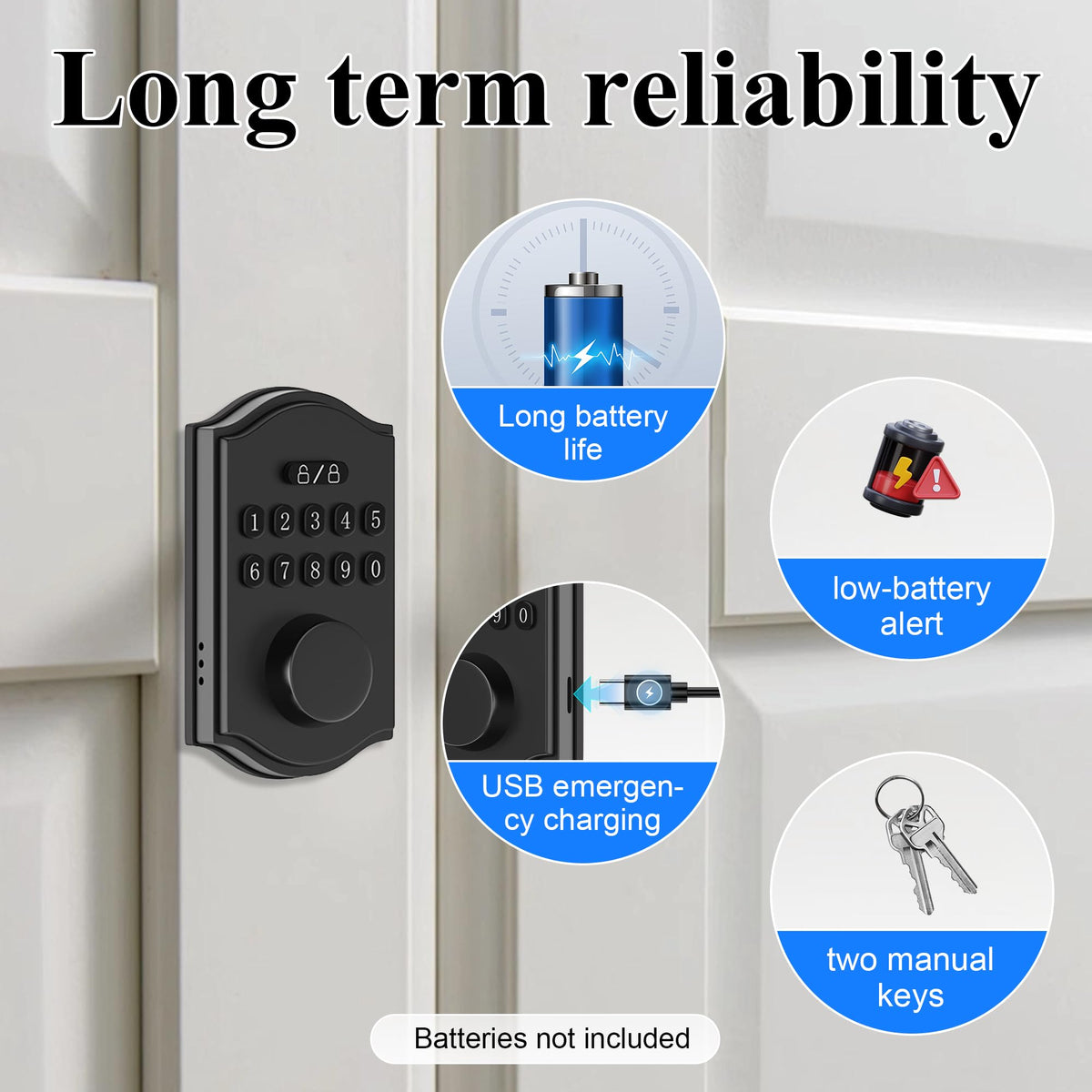 Keyless Entry Door Lock with Keypad,Smart Deadbolt, USB Emergency Charge