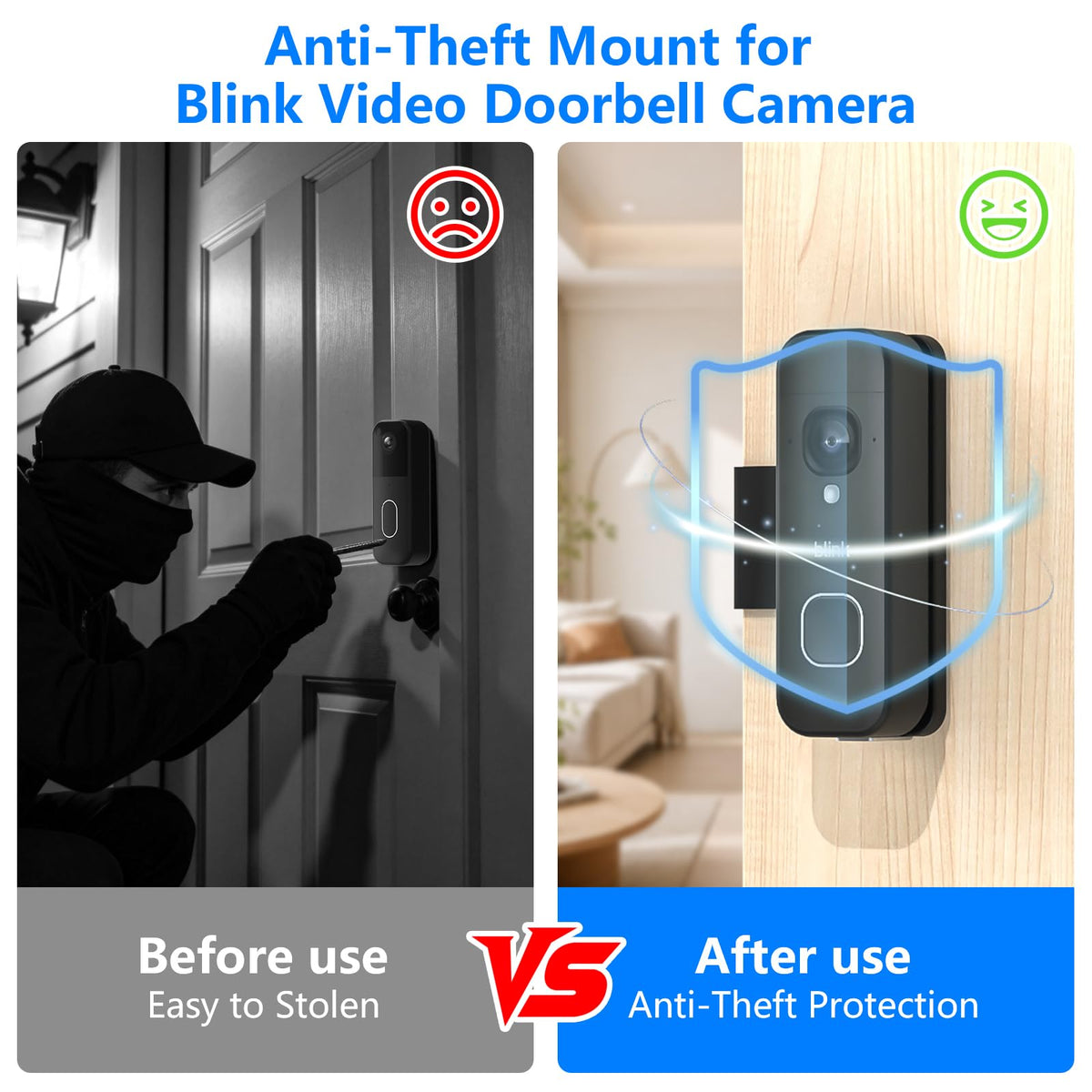Anti-Theft Doorbell Mount for Blink Battery Doorbell 2K+, Blink Video Doorbell 1st & 2nd, Adjustable Mounting Bracket Holder Accessories, No Drill Door Bell Mount for Rentals, Apartment Door Security