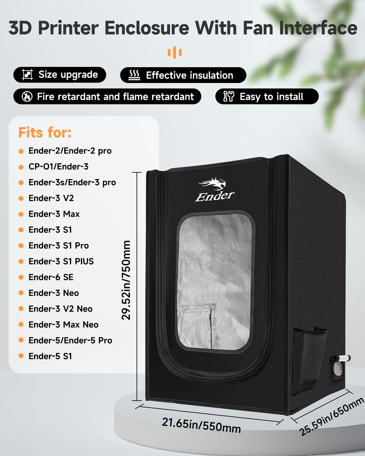 Creality Official 3D Printer Enclosure with Fan Interface Fireproof Dustproof Constant Temperature Dust Cover 480 * 600 * 720mm for Ender 3 V3 SE/KE/Ender 3/Ender 3 Pro/Ender 3V2/Ender 3S1/Neo（no Fan