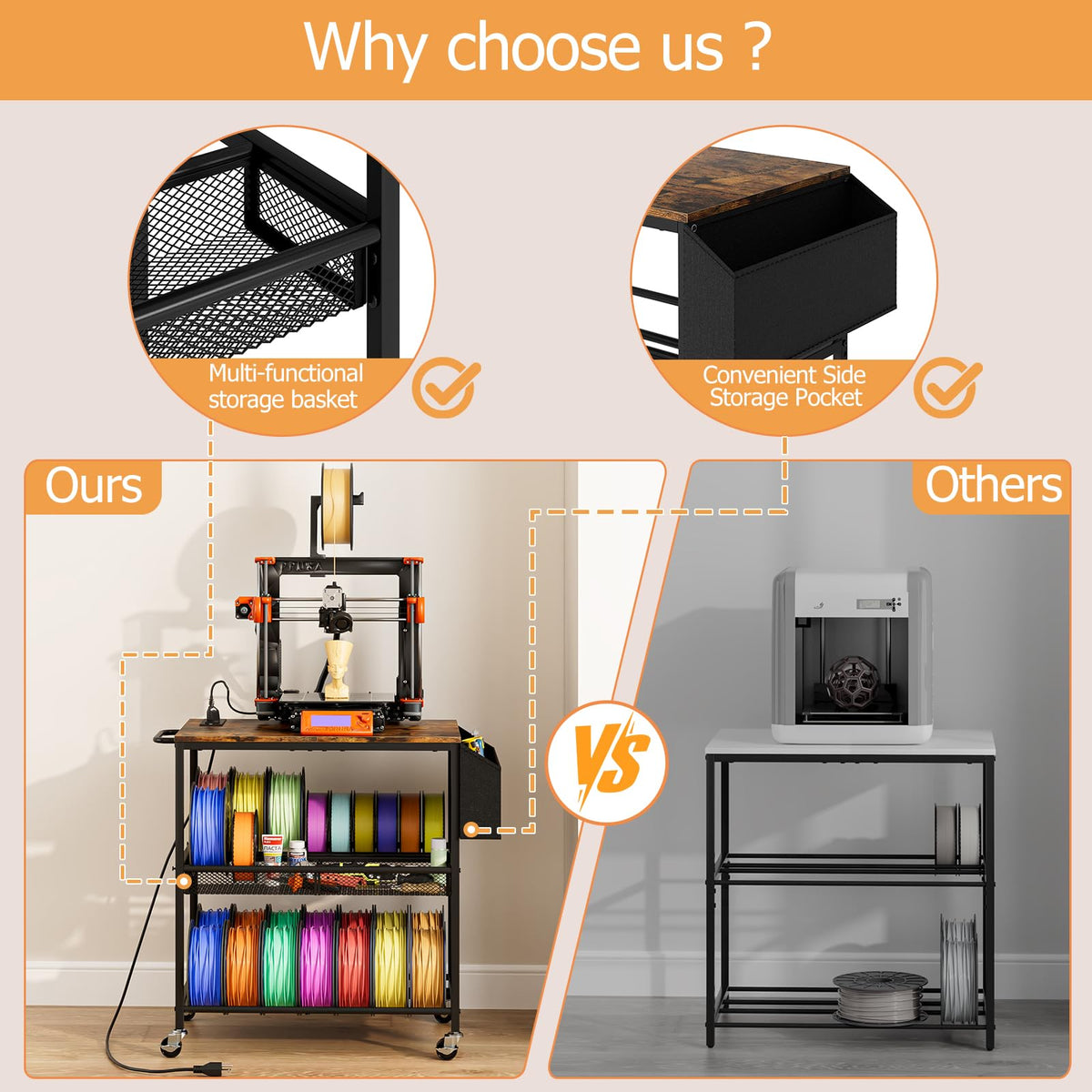 Riodalare 3D Printer Stand with Filament Storage and Outlet