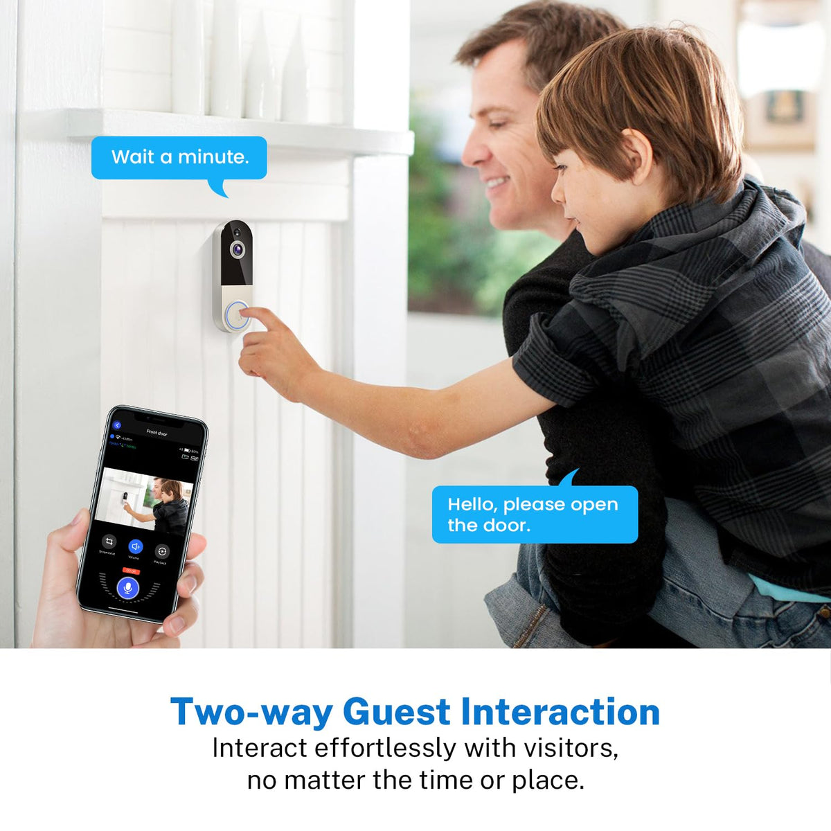 NexoSora 1080p Wireless Doorbell Camera with Receiver, AI Human Detection, 2-Way Audio, Night Vision, Cloud Storage (Sold Separately), Real-Time Alerts, Rechargeable Battery-Powered, 2.4Ghz Wi-Fi