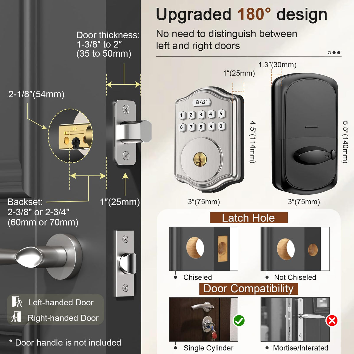 Keyless Entry Door Lock with Code, Voice Guidance Electronic Keypad Deadbolt Smart Locks for Front Door, Easy to Install, Anti-Peeping Password, Auto Lock, Satin Nickel