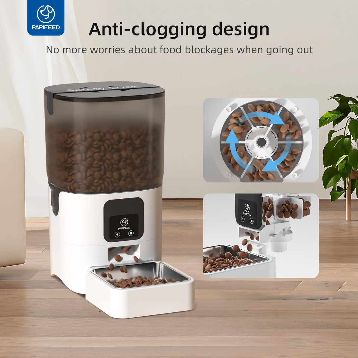 PAPIFEED Automatic Cat Feeder with App, WiFi Auto Cat Feeder, 6L Slow-Feed Cat Food Dispenser for Dry Food, Dual Power Supply Timed Pet Feeder for Small Dog, 10 Meals/Day, 12 Portions/Meal, White