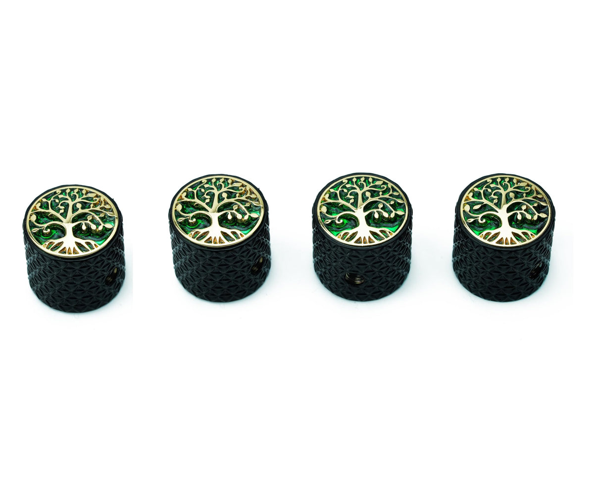 guyker Guitar Control Knobs, 4Pcs Dia. 6mm Zinc Alloy Dome Volume Tone Potentiometer Caps Button with Tree of Life Top for Electric Guitar Bass Accessories, CKB026 black gold