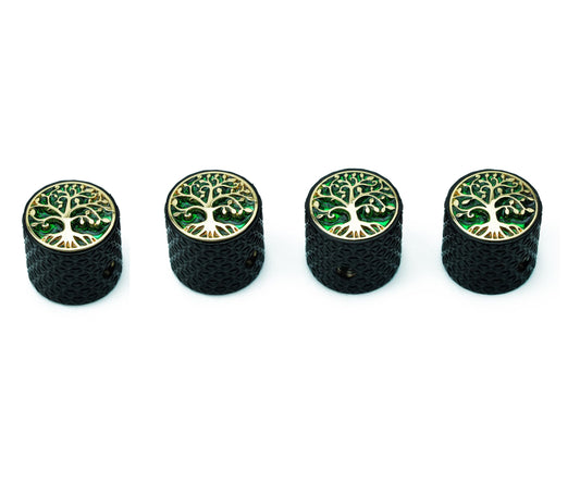 guyker Guitar Control Knobs, 4Pcs Dia. 6mm Zinc Alloy Dome Volume Tone Potentiometer Caps Button with Tree of Life Top for Electric Guitar Bass Accessories, CKB026 black gold
