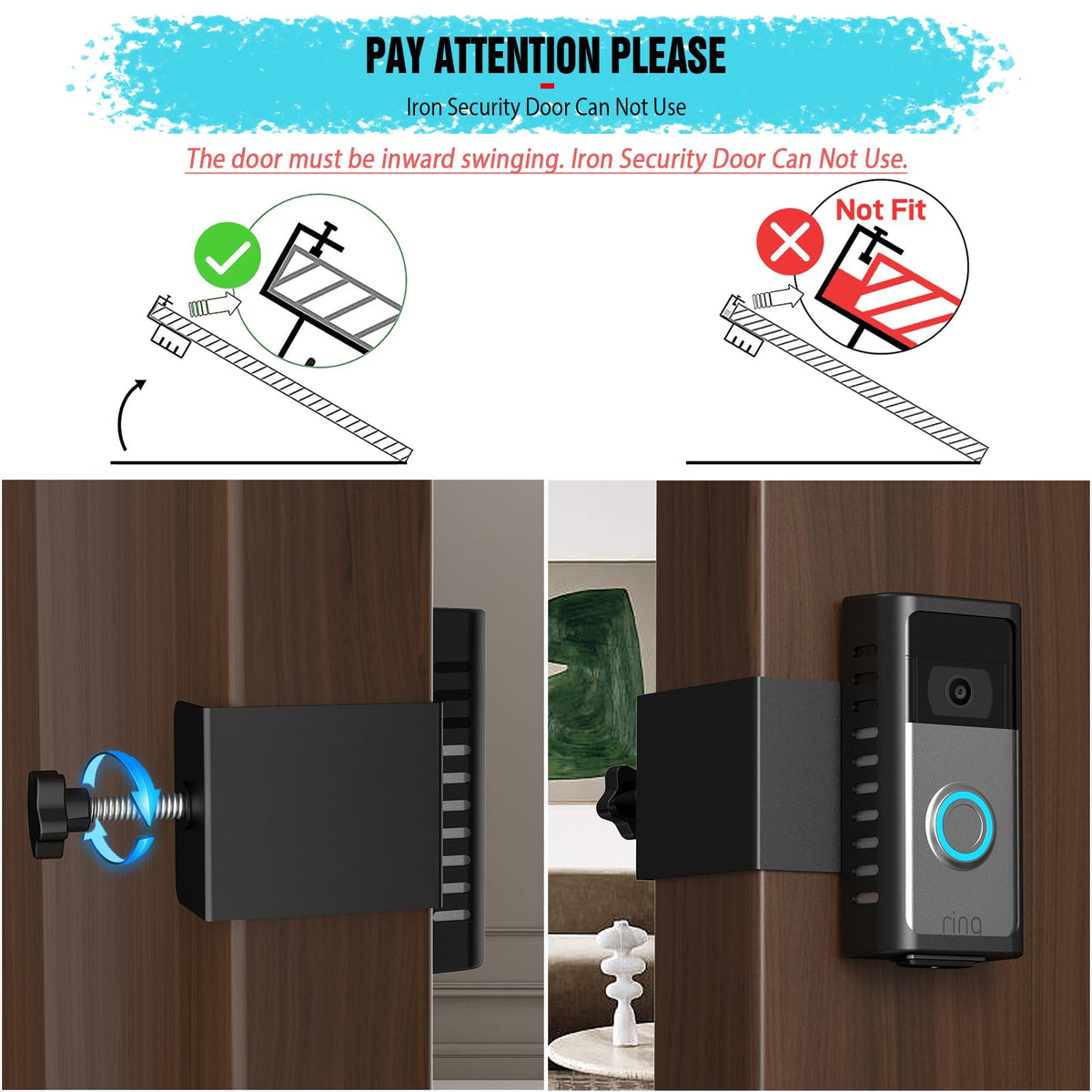 PUUUCI Anti-Theft Doorbell Door Mount for Battery Video Doorbell 2/3/4/(2020 Release)/(2024 Release)/Plus/Pro, No-Drill Steel Metal Doorbell Mounting Bracket Accessories for Apartment, Home, Business