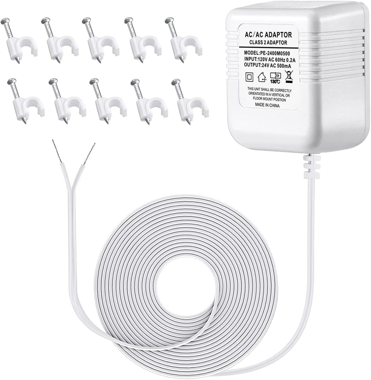 Doorbell Transformer 24V Adapter for Ring Video Doorbell, 16.4ft Long C Wire Power Supply, Compatible with Ring, Nest Hello, Wyze and Eufy Video Doorbells