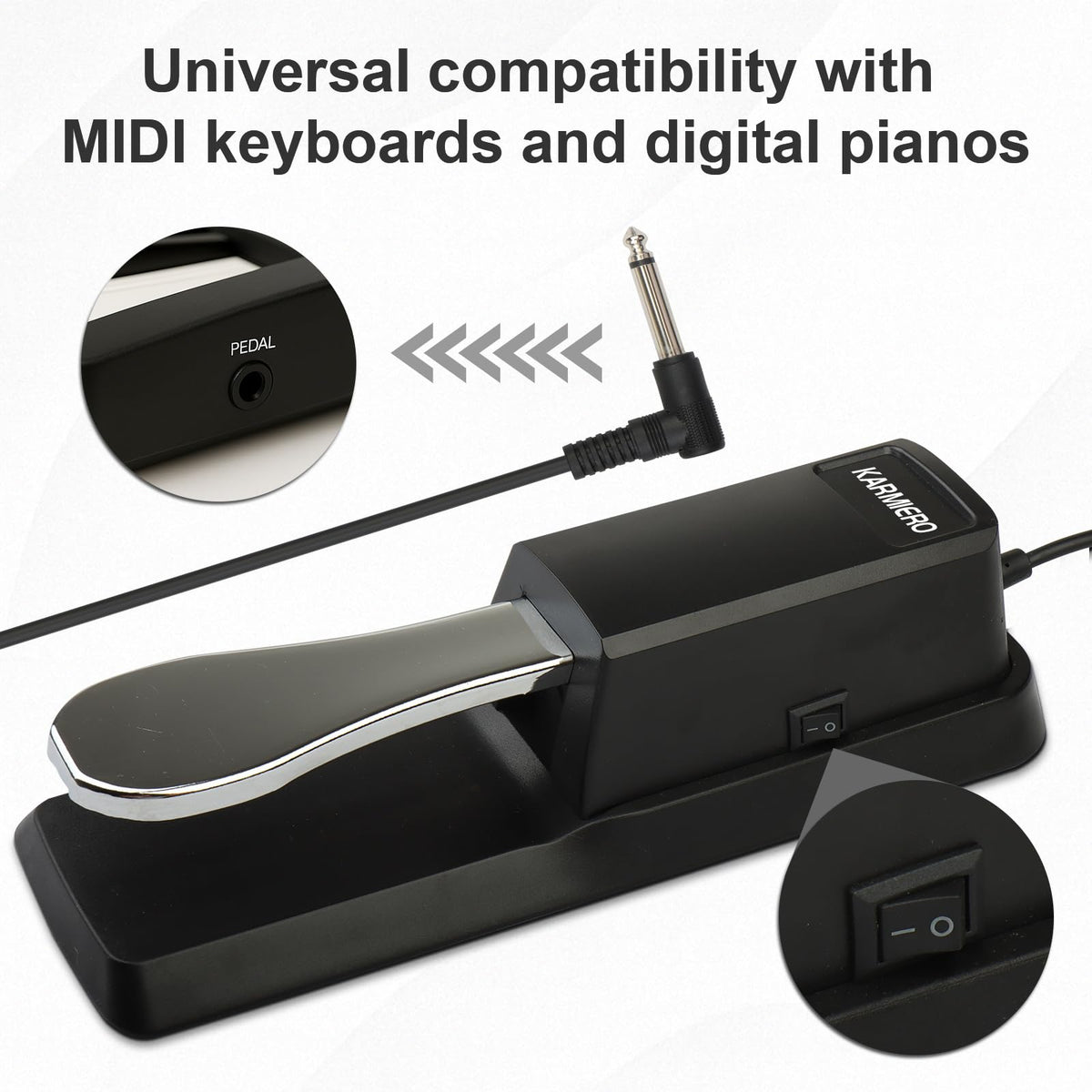 Sustain Pedal for Keyboard Universal, Premium Sustain Pedal, Piano Pedal for Keyboard with Polarity Switch for MIDI Keyboards, Digital Pianos, Yamaha, Casio and More, 1/4'' Input Plug by karmiero