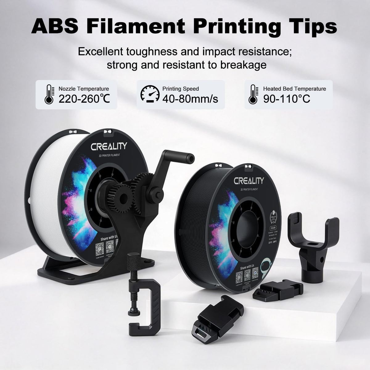 Creality ABS Filament 1.75mm, 3D Printer Filament Bundle, 4kg Spool, Black