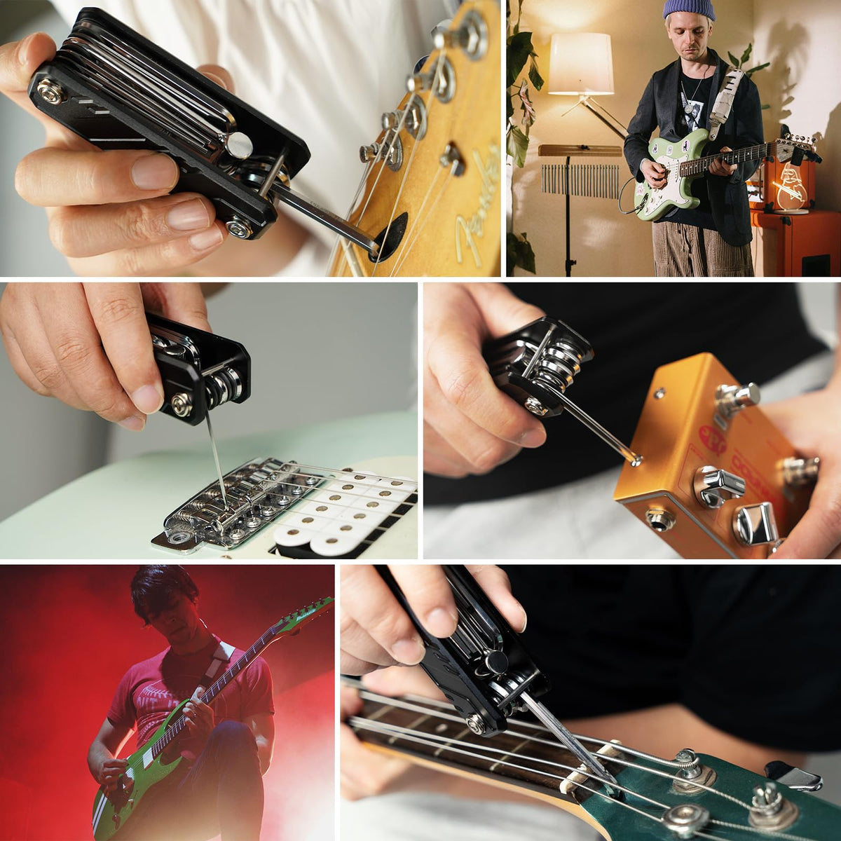 GUITTO Guitar Multi Tool and Bass Pocket Adjustment Kit, 12 in 1 Aluminum Alloy Setup Wrench with Storage Bag, Compact Tool for Floating Bridges and 7mm 8mm Truss Rod Repairs GGT-01