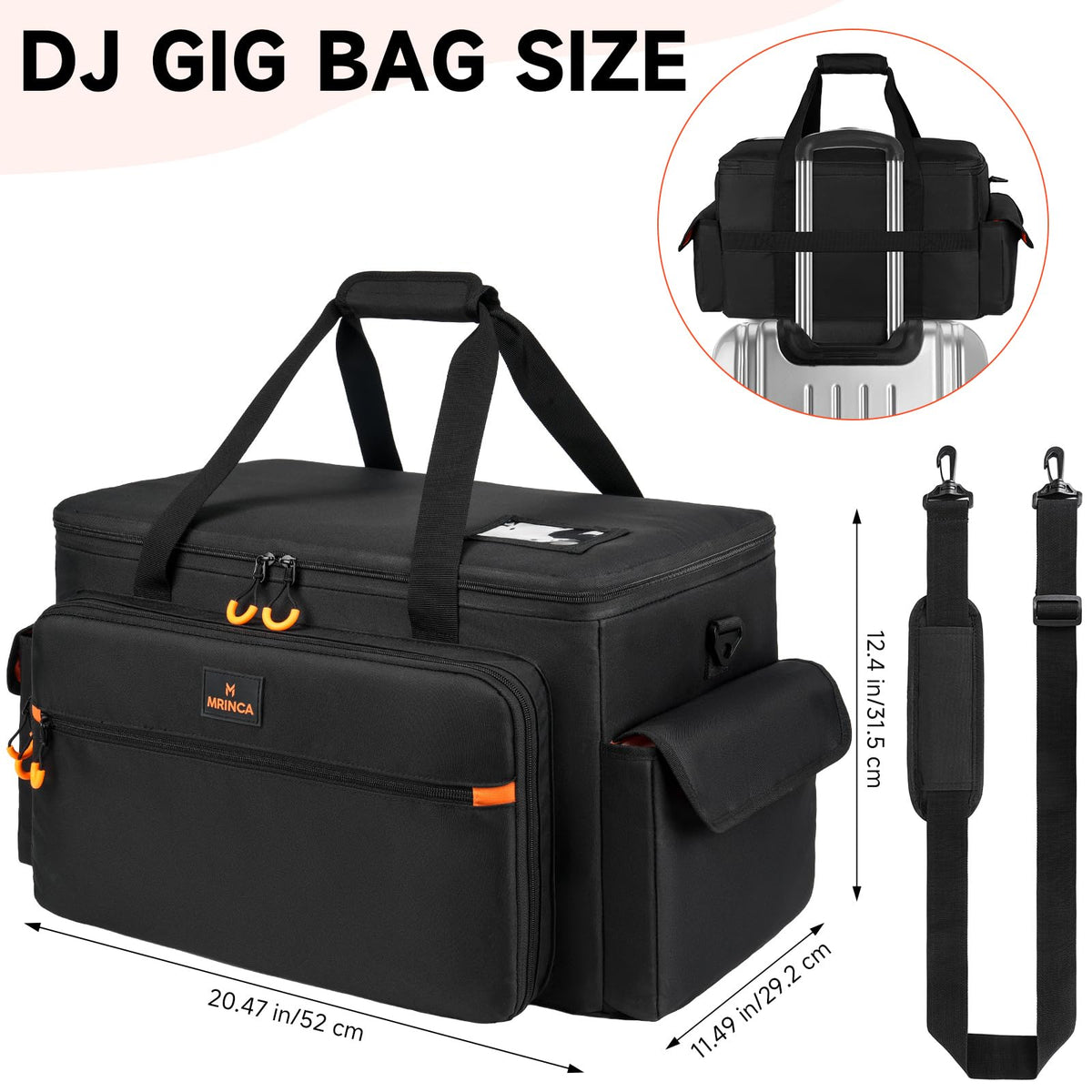 Large DJ Cable Bag with Removable Dividers & Bottom Pad, Multi-Pocket