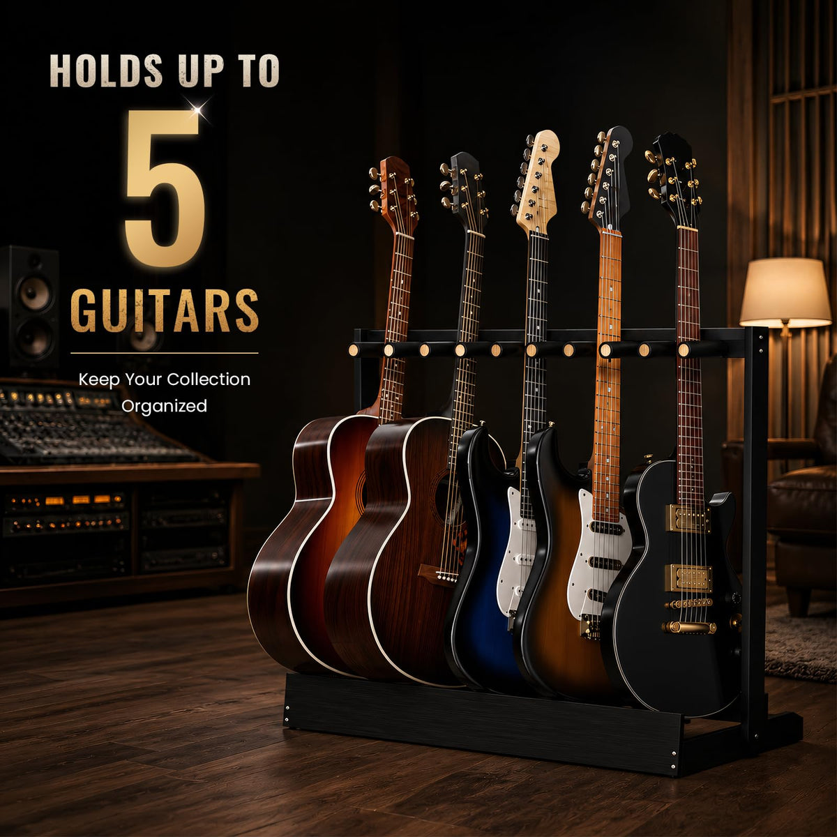 YUHUBY Adjustable EVA Padded Rod Guitar Rack Folding Multi Guitar Stand