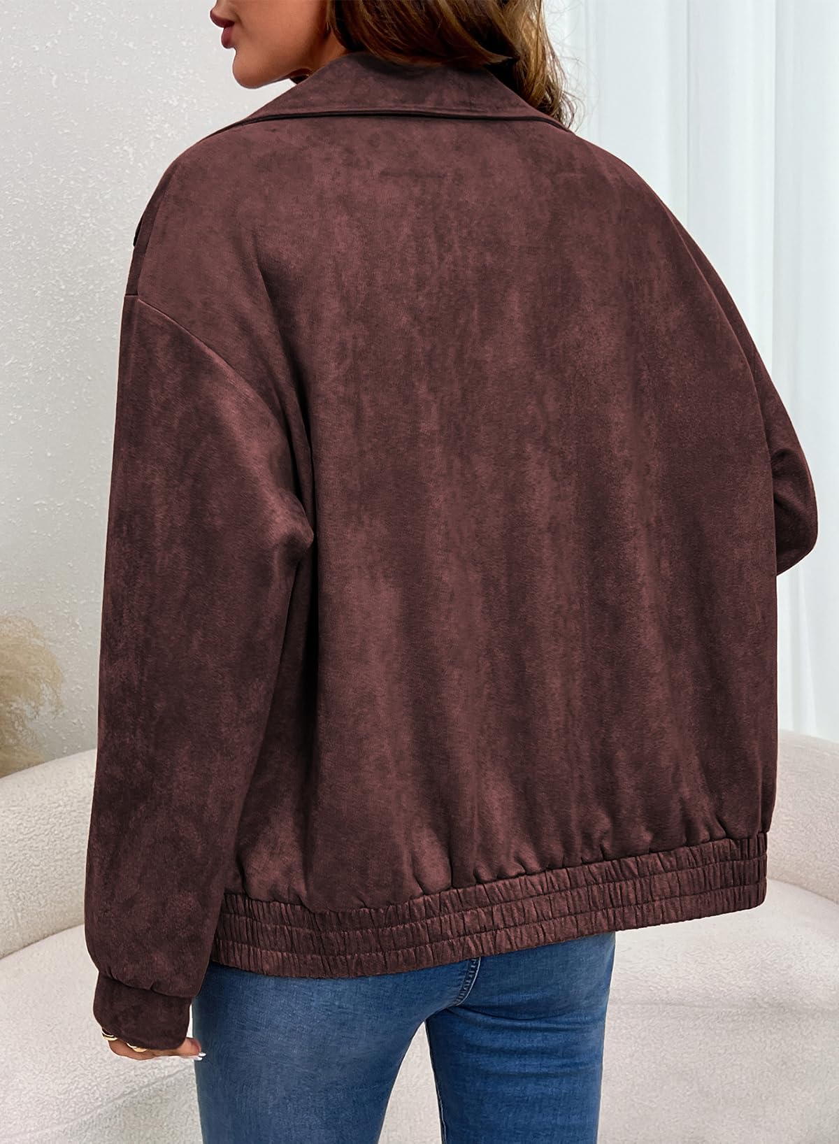 Dokotoo Winter Clothing for Women Long Sleeve Faux Suede Jackets Burgundy L