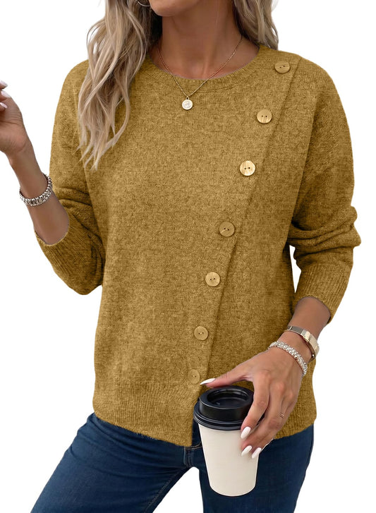 Dokotoo Sweaters for Women Long Sleeve Knitted Fall Tops Outfits Mustard L