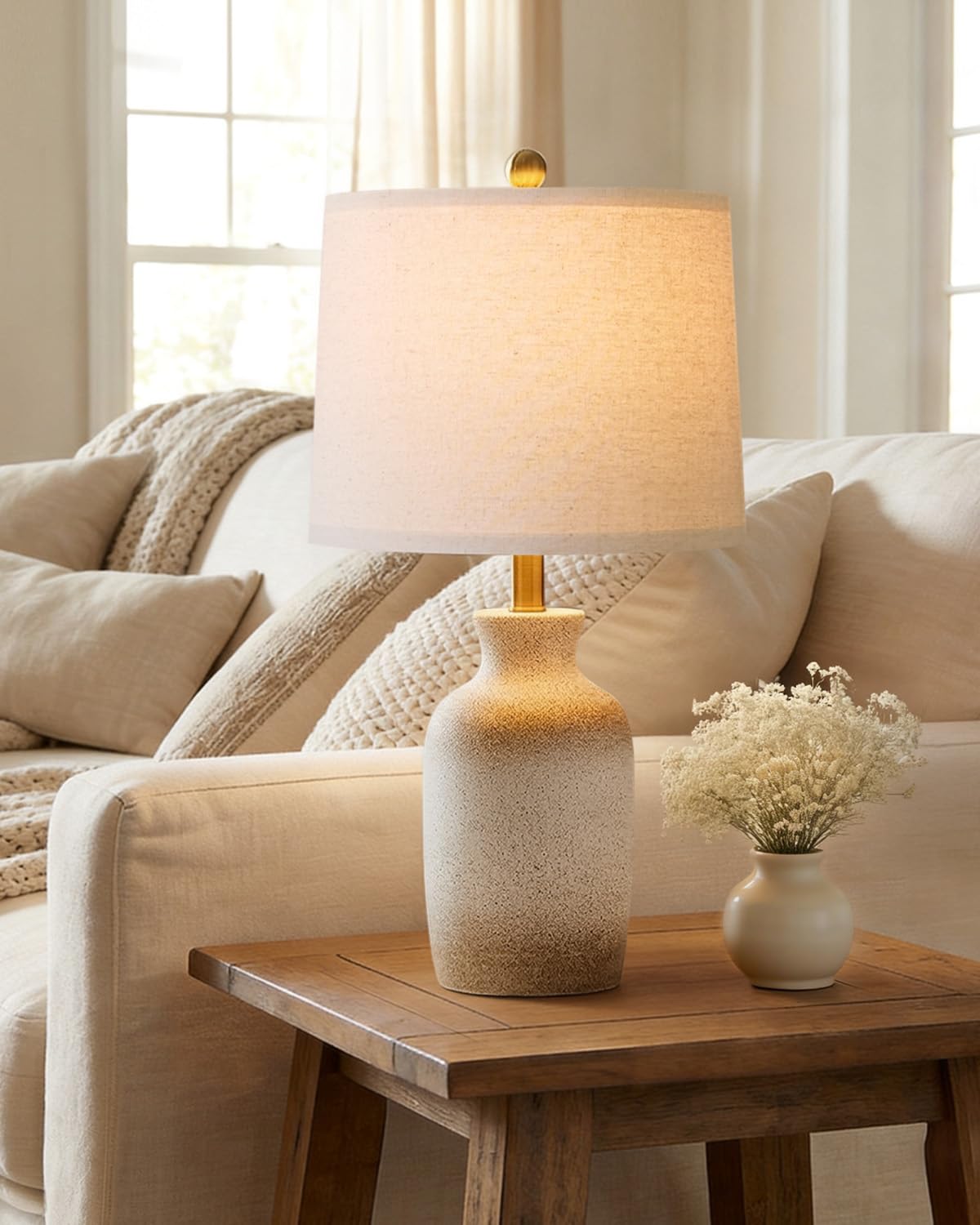 PoKat 24'' Farmhouse Ceramic Table Lamp with Natural Textured Finish