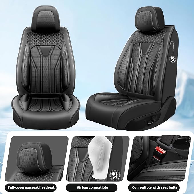 Fit Frontier Car Seat Covers Premium Leather for Nissan Frontier 2009-2025 2026. Waterproof， Breathable, Scratch-Resistant & All-Weather Seat Cushion Protector（Full Set All Black）