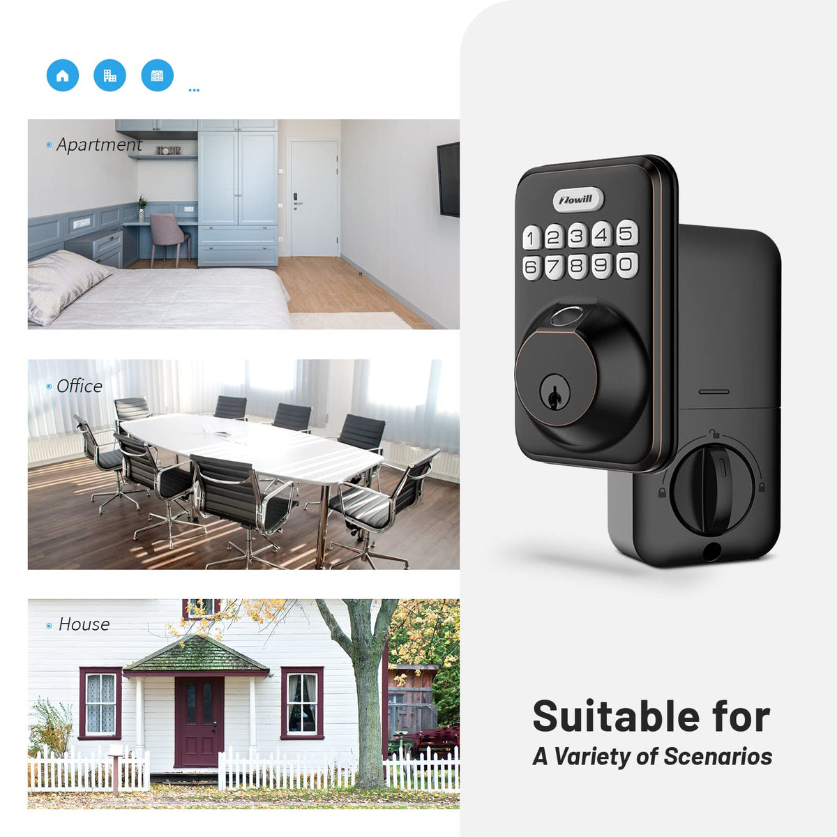 Fingerprint Door Lock, Zowill Keyless Entry Door Lock Keypad Deadbolt with 20 Biometric Fingerprints, 20 User Codes, Auto Lock, Anti-Peeping Password, IP54 Waterproof, Easy Installation Smart Lock