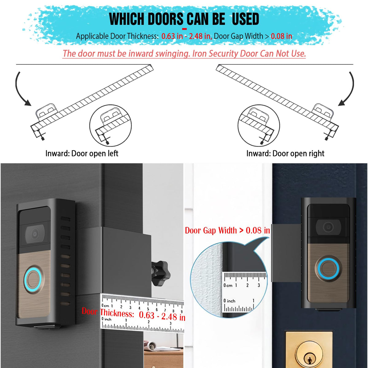 PUUUCI Anti-Theft Doorbell Door Mount for Battery Video Doorbell 2/3/4/(2020 Release)/(2024 Release)/Plus/Pro, No-Drill Steel Metal Doorbell Mounting Bracket Accessories for Apartment, Home, Business