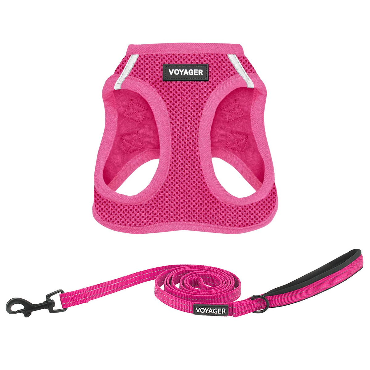 Best Pet Supplies Voyager Step-in Air All Weather Mesh Harness and Reflective Dog 5ft Leash Combo with Neoprene Handle, for Small, Medium and Large Breed Puppies - Fuchsia, XX-Small